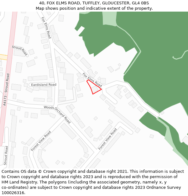 40, FOX ELMS ROAD, TUFFLEY, GLOUCESTER, GL4 0BS: Location map and indicative extent of plot