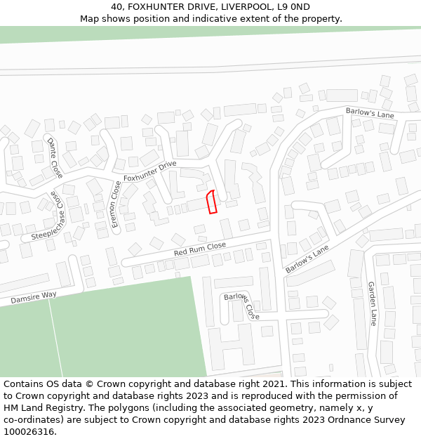 40, FOXHUNTER DRIVE, LIVERPOOL, L9 0ND: Location map and indicative extent of plot