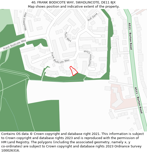 40, FRANK BODICOTE WAY, SWADLINCOTE, DE11 8JX: Location map and indicative extent of plot