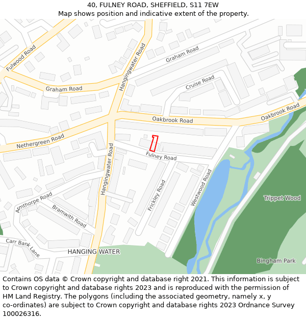 40, FULNEY ROAD, SHEFFIELD, S11 7EW: Location map and indicative extent of plot
