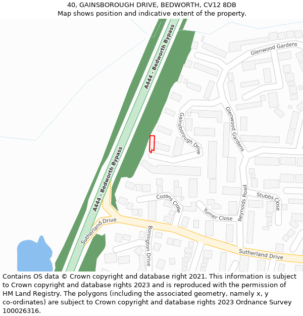 40, GAINSBOROUGH DRIVE, BEDWORTH, CV12 8DB: Location map and indicative extent of plot