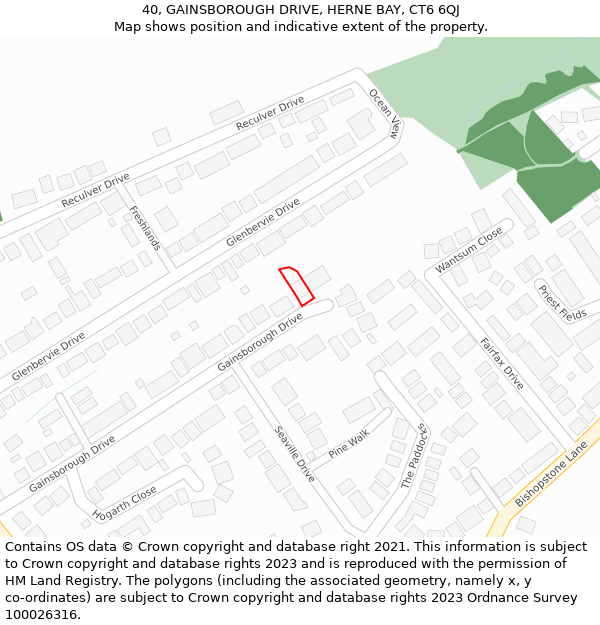 40, GAINSBOROUGH DRIVE, HERNE BAY, CT6 6QJ: Location map and indicative extent of plot