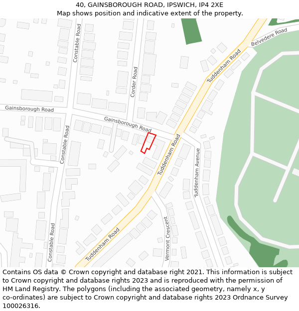 40, GAINSBOROUGH ROAD, IPSWICH, IP4 2XE: Location map and indicative extent of plot