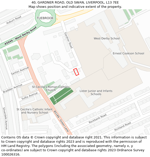40, GARDNER ROAD, OLD SWAN, LIVERPOOL, L13 7EE: Location map and indicative extent of plot