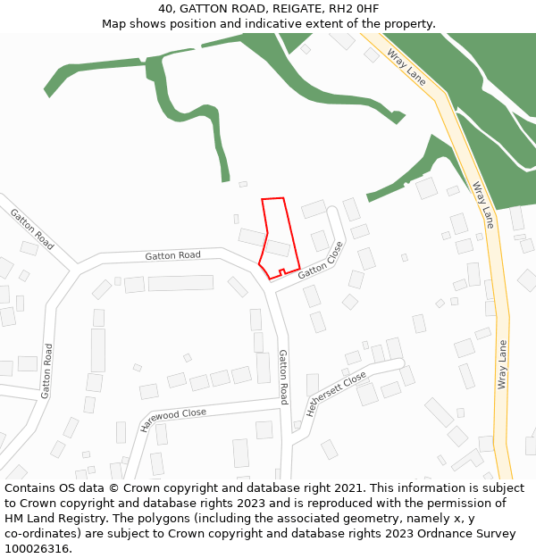 40, GATTON ROAD, REIGATE, RH2 0HF: Location map and indicative extent of plot