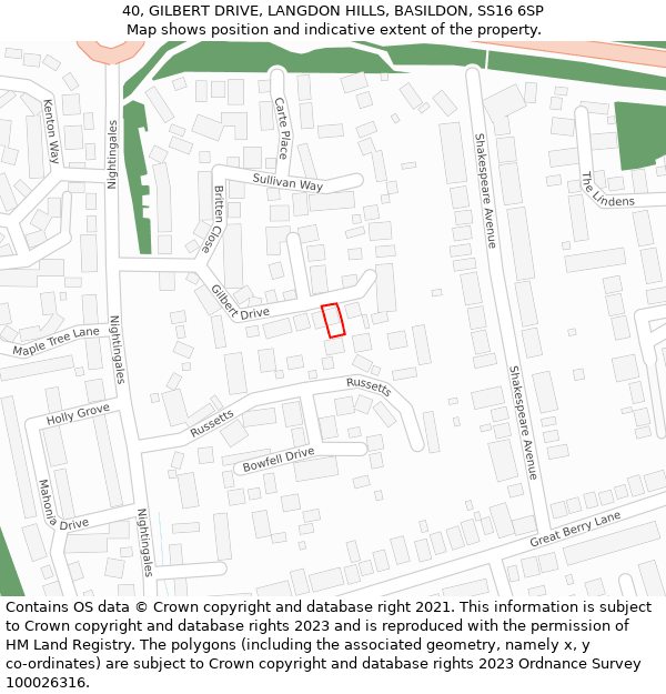 40, GILBERT DRIVE, LANGDON HILLS, BASILDON, SS16 6SP: Location map and indicative extent of plot