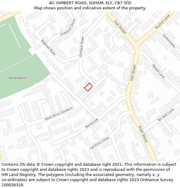 40, GIMBERT ROAD, SOHAM, ELY, CB7 5FD: Location map and indicative extent of plot