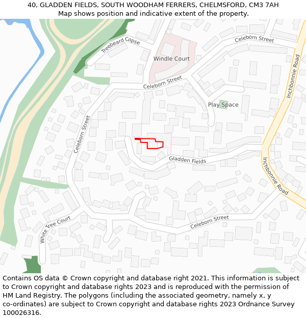 40, GLADDEN FIELDS, SOUTH WOODHAM FERRERS, CHELMSFORD, CM3 7AH: Location map and indicative extent of plot