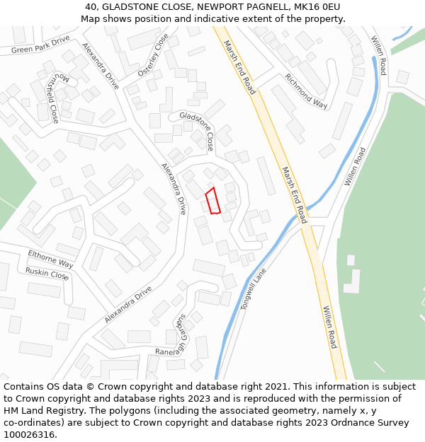 40, GLADSTONE CLOSE, NEWPORT PAGNELL, MK16 0EU: Location map and indicative extent of plot