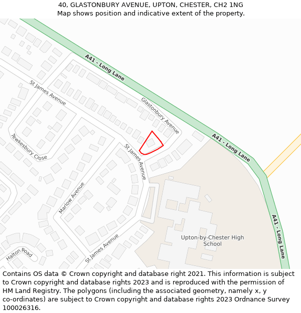 40, GLASTONBURY AVENUE, UPTON, CHESTER, CH2 1NG: Location map and indicative extent of plot