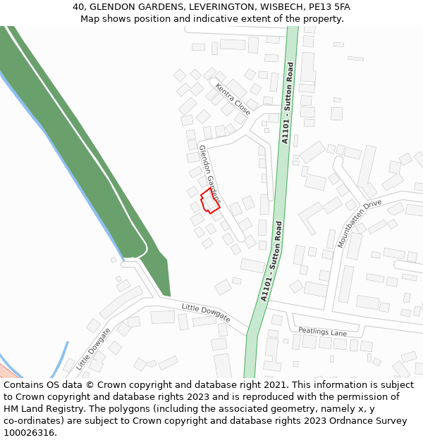 40, GLENDON GARDENS, LEVERINGTON, WISBECH, PE13 5FA: Location map and indicative extent of plot