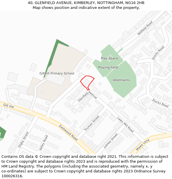 40, GLENFIELD AVENUE, KIMBERLEY, NOTTINGHAM, NG16 2HB: Location map and indicative extent of plot