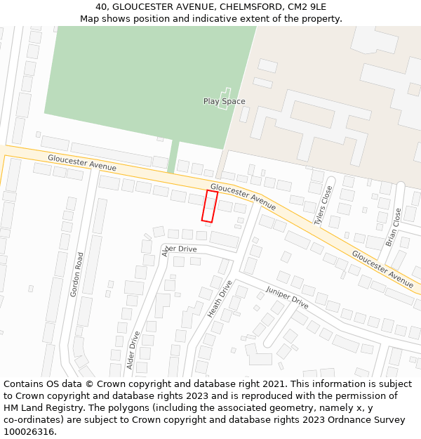 40, GLOUCESTER AVENUE, CHELMSFORD, CM2 9LE: Location map and indicative extent of plot