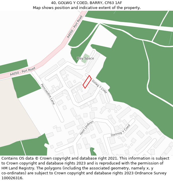 40, GOLWG Y COED, BARRY, CF63 1AF: Location map and indicative extent of plot