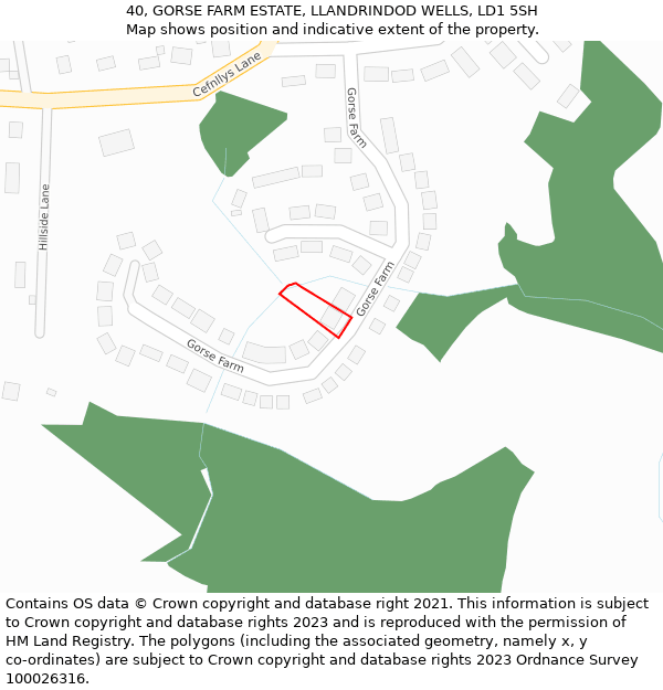 40, GORSE FARM ESTATE, LLANDRINDOD WELLS, LD1 5SH: Location map and indicative extent of plot