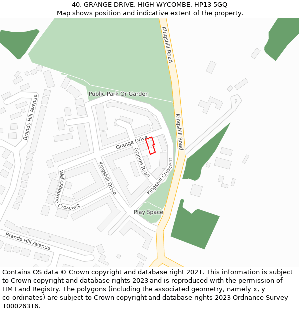 40, GRANGE DRIVE, HIGH WYCOMBE, HP13 5GQ: Location map and indicative extent of plot
