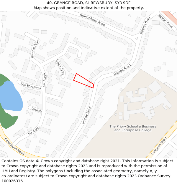 40, GRANGE ROAD, SHREWSBURY, SY3 9DF: Location map and indicative extent of plot
