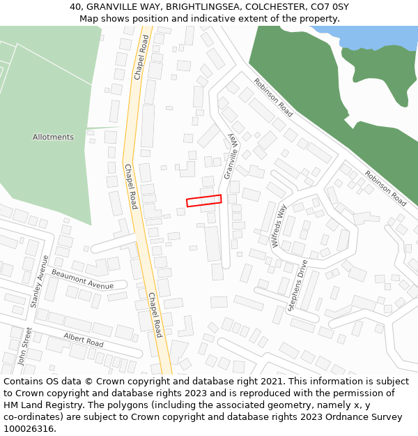 40, GRANVILLE WAY, BRIGHTLINGSEA, COLCHESTER, CO7 0SY: Location map and indicative extent of plot