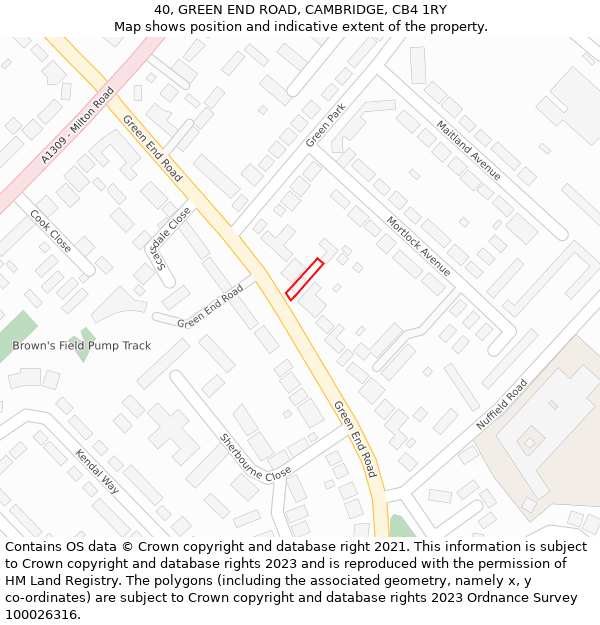 40, GREEN END ROAD, CAMBRIDGE, CB4 1RY: Location map and indicative extent of plot