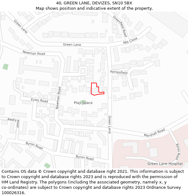 40, GREEN LANE, DEVIZES, SN10 5BX: Location map and indicative extent of plot