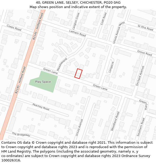 40, GREEN LANE, SELSEY, CHICHESTER, PO20 0AG: Location map and indicative extent of plot