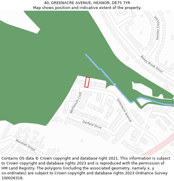 40, GREENACRE AVENUE, HEANOR, DE75 7YR: Location map and indicative extent of plot