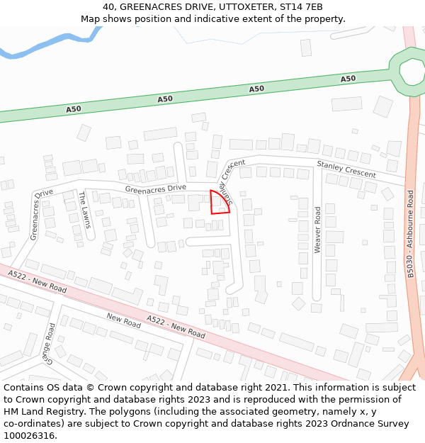 40, GREENACRES DRIVE, UTTOXETER, ST14 7EB: Location map and indicative extent of plot