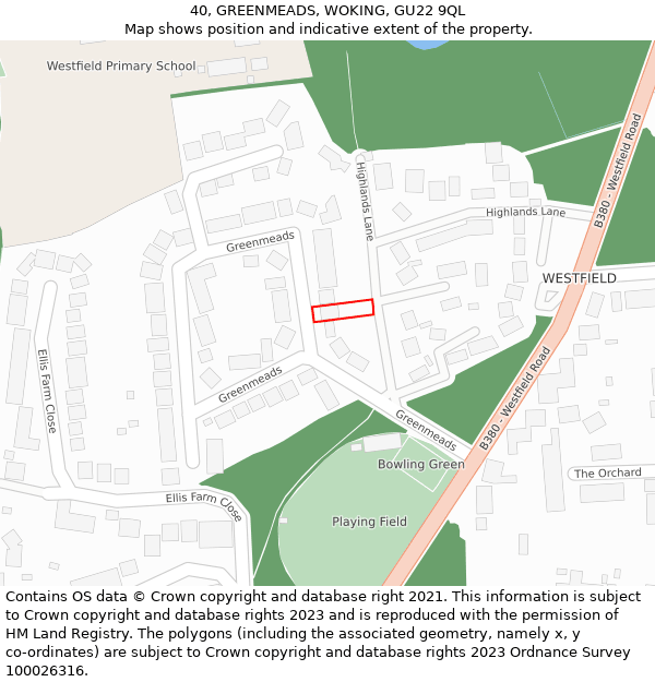 40, GREENMEADS, WOKING, GU22 9QL: Location map and indicative extent of plot