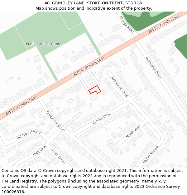 40, GRINDLEY LANE, STOKE-ON-TRENT, ST3 7LW: Location map and indicative extent of plot