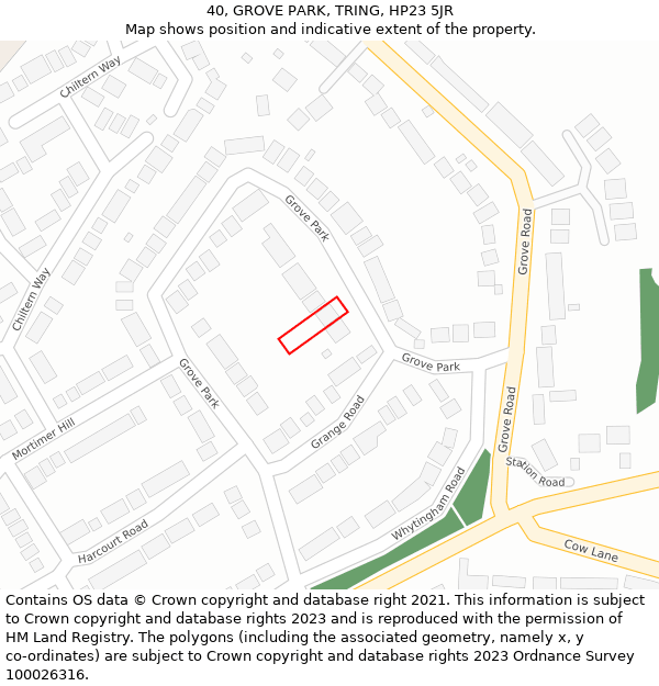 40, GROVE PARK, TRING, HP23 5JR: Location map and indicative extent of plot