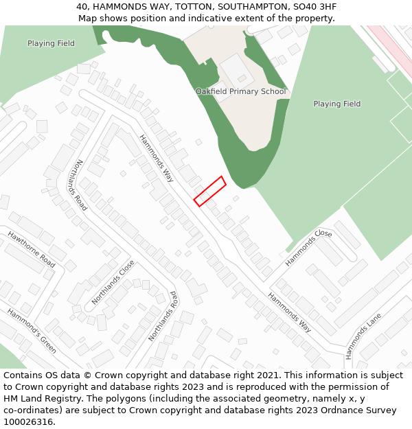 40, HAMMONDS WAY, TOTTON, SOUTHAMPTON, SO40 3HF: Location map and indicative extent of plot