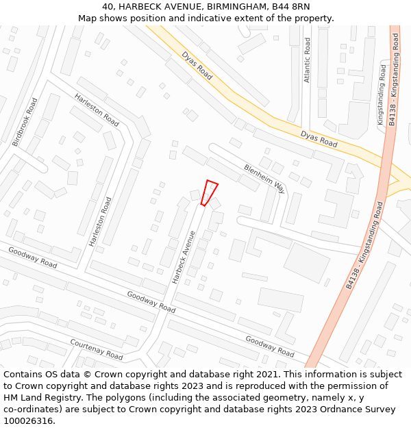 40, HARBECK AVENUE, BIRMINGHAM, B44 8RN: Location map and indicative extent of plot