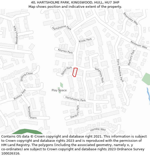 40, HARTSHOLME PARK, KINGSWOOD, HULL, HU7 3HP: Location map and indicative extent of plot