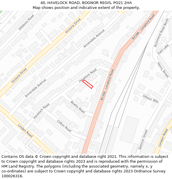 40, HAVELOCK ROAD, BOGNOR REGIS, PO21 2HA: Location map and indicative extent of plot