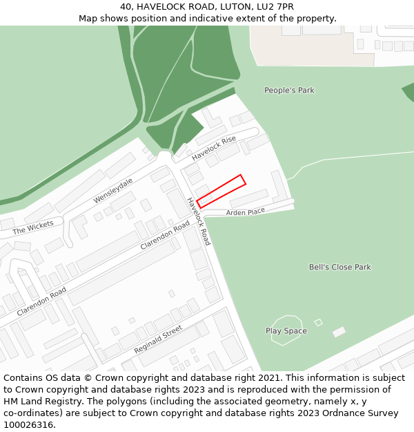 40, HAVELOCK ROAD, LUTON, LU2 7PR: Location map and indicative extent of plot