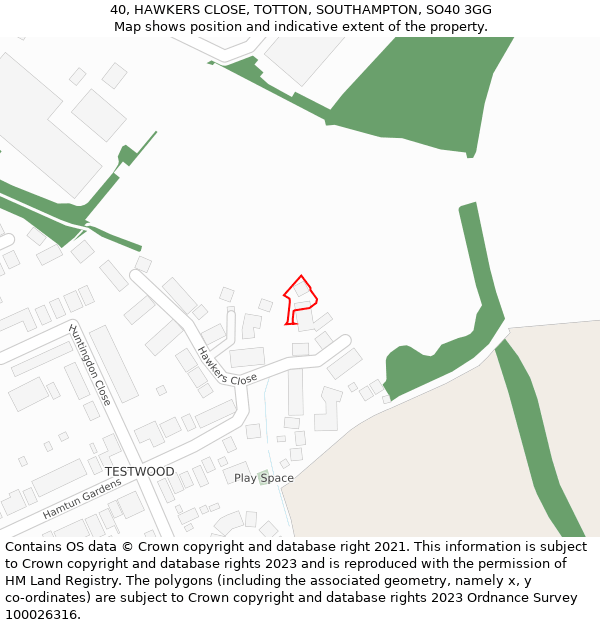 40, HAWKERS CLOSE, TOTTON, SOUTHAMPTON, SO40 3GG: Location map and indicative extent of plot