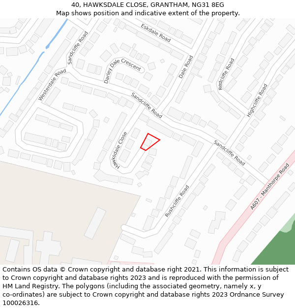 40, HAWKSDALE CLOSE, GRANTHAM, NG31 8EG: Location map and indicative extent of plot