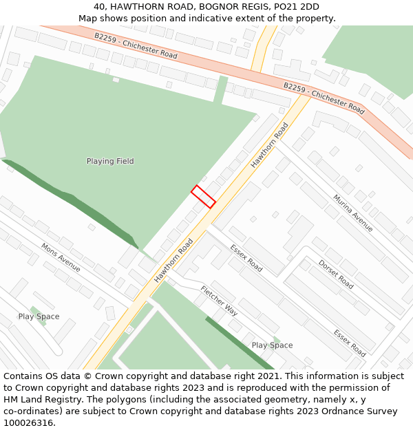 40, HAWTHORN ROAD, BOGNOR REGIS, PO21 2DD: Location map and indicative extent of plot