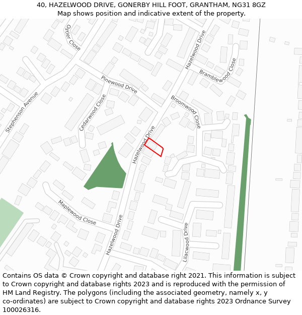 40, HAZELWOOD DRIVE, GONERBY HILL FOOT, GRANTHAM, NG31 8GZ: Location map and indicative extent of plot