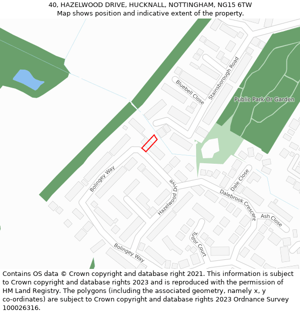 40, HAZELWOOD DRIVE, HUCKNALL, NOTTINGHAM, NG15 6TW: Location map and indicative extent of plot