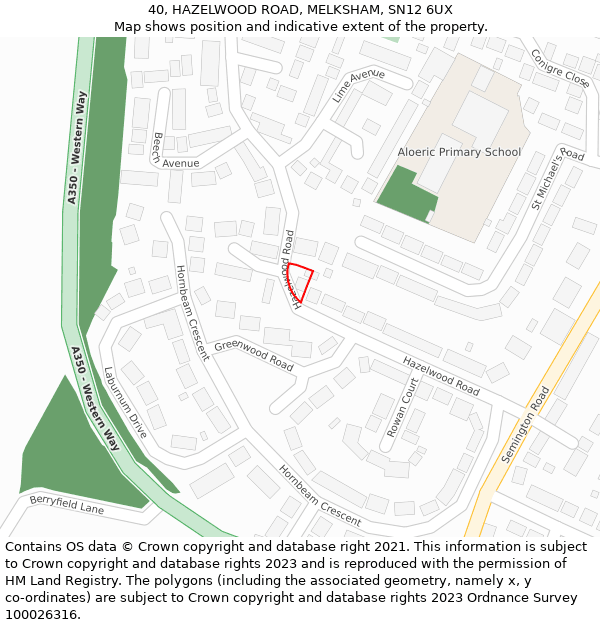 40, HAZELWOOD ROAD, MELKSHAM, SN12 6UX: Location map and indicative extent of plot