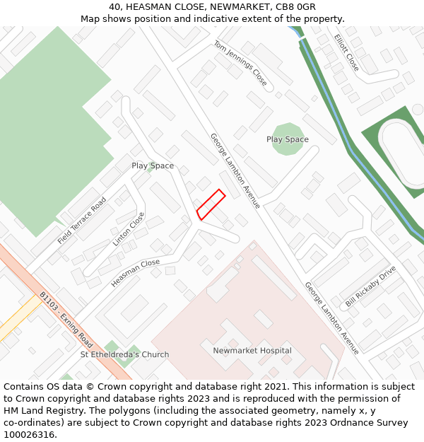 40, HEASMAN CLOSE, NEWMARKET, CB8 0GR: Location map and indicative extent of plot