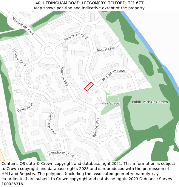 40, HEDINGHAM ROAD, LEEGOMERY, TELFORD, TF1 6ZT: Location map and indicative extent of plot