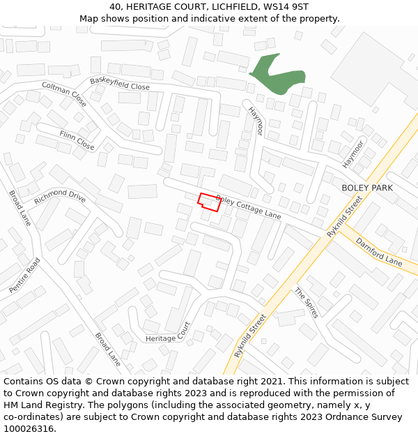 40, HERITAGE COURT, LICHFIELD, WS14 9ST: Location map and indicative extent of plot