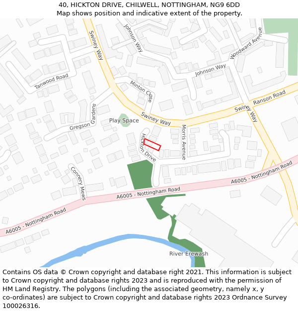 40, HICKTON DRIVE, CHILWELL, NOTTINGHAM, NG9 6DD: Location map and indicative extent of plot