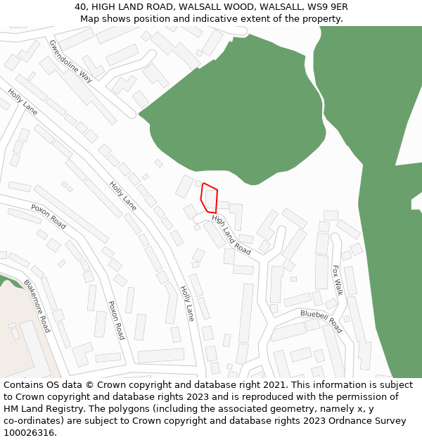 40, HIGH LAND ROAD, WALSALL WOOD, WALSALL, WS9 9ER: Location map and indicative extent of plot