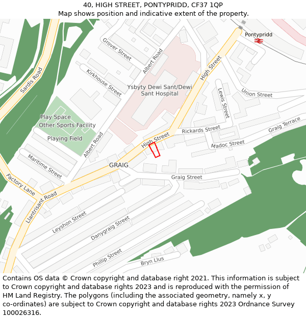 40, HIGH STREET, PONTYPRIDD, CF37 1QP: Location map and indicative extent of plot