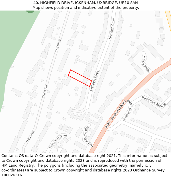 40, HIGHFIELD DRIVE, ICKENHAM, UXBRIDGE, UB10 8AN: Location map and indicative extent of plot