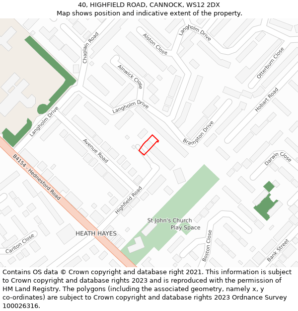 40, HIGHFIELD ROAD, CANNOCK, WS12 2DX: Location map and indicative extent of plot