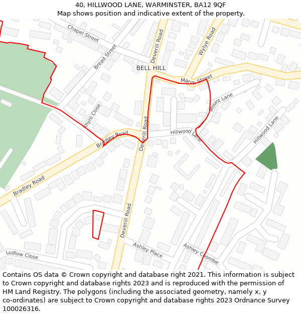 40, HILLWOOD LANE, WARMINSTER, BA12 9QF: Location map and indicative extent of plot